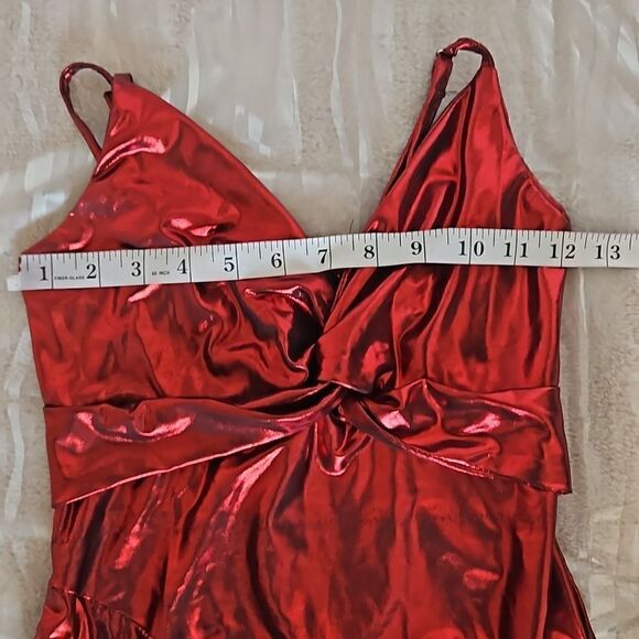 Halloween Metallic Twisted Front Spaghetti Straps Maxi Dress Small RubyRed - Picture 6 of 16